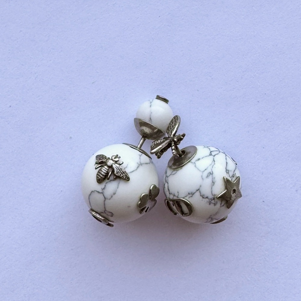 100% Authentic Dior Tribales Earrings White Marble Ceramic